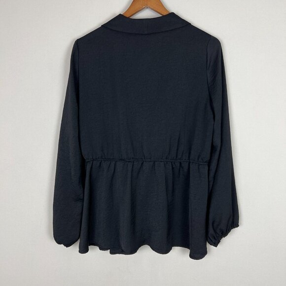 𝅺Lane Bryant Blouse Womens 10/12 Black Long Sleeve Faux Wrap V-Neck‎ Top - Picture 8 of 12